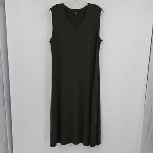 Eileen Fisher Green Tencell Lyocell Maxi V-Neck Sleeveless Jersey Dress Size L